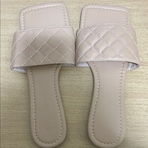 Wild Diva Nude Quilted Slide Sandals